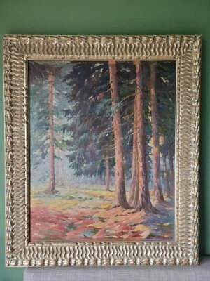Signed 1937 European Forest Scene Original Oil Painting - image 1 of 4