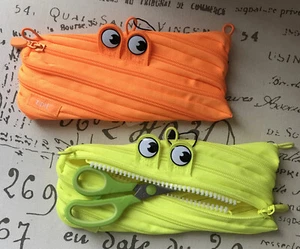 Lot of 2 Zipit Small Monster Binder Pouches Pencil Cases + Child Scissors - Picture 1 of 8