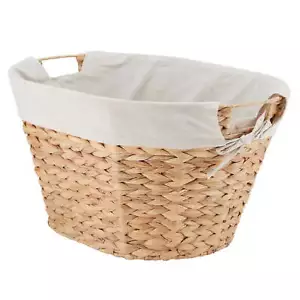 Braided Water Hyacinth, Laundry Basket, Natural, Hand Woven, Handles, Adult - Picture 1 of 8