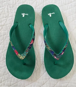Sanuk Damen 8 grüne Shimmy Gummibänder gepolsterte Flip-Flops Slipper - Bild 1 von 8
