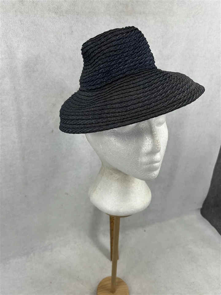 antique hat straw tip/tilt woman's original 1940s navy blue - Image 1 of 4