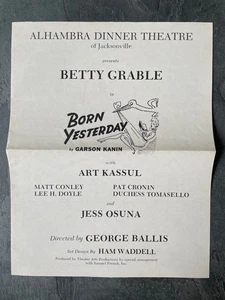 Original 1950's BETTY GRABLE Born Yesterday Playbill Alhambra Vintage - Picture 1 of 5