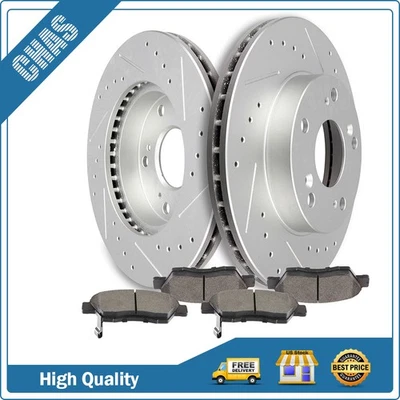 Front Drilled & Slotted Brake Rotors Brake Pads Fits 2002 - 2006 Honda Civic Si - Image 1 of 4