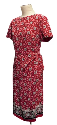 Coldwater Creek Red Paisley Silk Faux Wrap Dress ~ Lined ~ Size 10 ~ EUC - Image 1 of 4