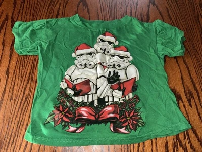 Boys XS Star Wars Christmas Stormtrooper Green Short Sleeve Tee Shirt Disney - Image 1 of 4