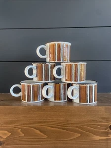Stonehenge Midwinter Earth Cups Mugs MCM VTG Brown Stripe Speckle Lot Of 6 - Picture 1 of 7