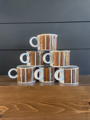 Stonehenge Midwinter Earth Cups Mugs MCM VTG Brown Stripe Speckle Lot Of 6 - Image 1 of 4