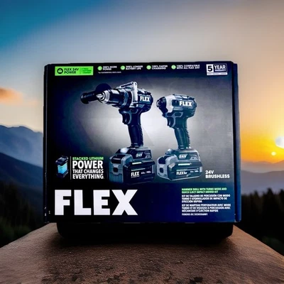 FLEX 24V Brushless Cordless Hammer Drill + Impact Driver Combo Kit + 2 Batteries - Image 1 of 4