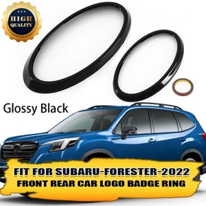 Bright Black Front Rear Logo Badges Emblem Cover Ring For Subaru Forester 2022- - Picture 1 of 10