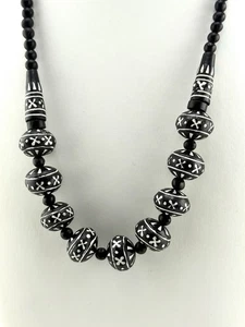 Ethnic vintage black beaded White Painted On Design necklace 22 Inches L - Picture 1 of 2