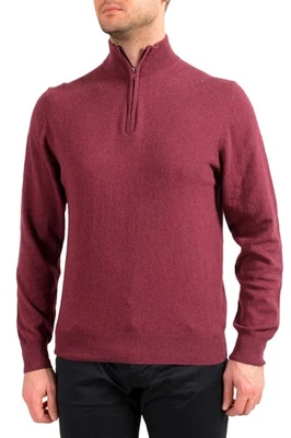 Pierre Balmain Men's Burgundy Wool Cashmere 1/3 Zip Pullover Sweater - Image 1 of 4