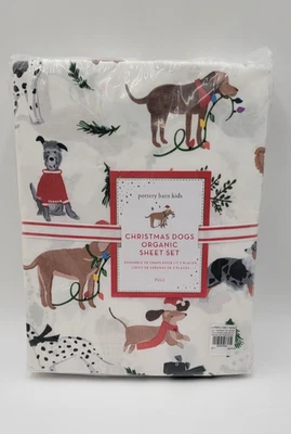 POTTERY BARN KIDS Holiday Dogs Organic Sheet Set Size Full. Christmas Sheets - Image 1 of 4