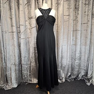 Amanda Wakeley Elements Maxi Evening Dress Black Flare 14 Satin Jewelled - Picture 1 of 12