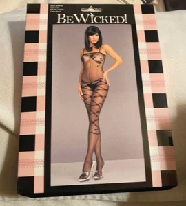 Be Wicked Opaque Floral Bodystocking Black ONFM - Picture 1 of 2
