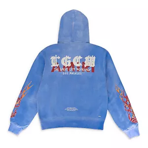 NWT AMIRI T.G.C.W. FLAMES BLUE HOODIE SIZE L $1390 - Picture 1 of 7