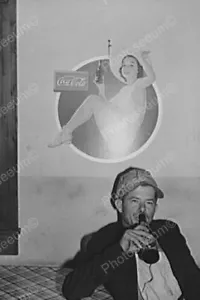 Young Man Drinks Under Classic Coke Sign Professional Photo Lab Reprint - Picture 1 of 1