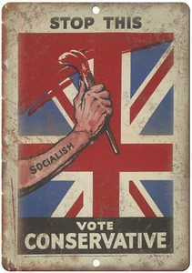 London England Vote Conservativ RARE Political Poster 12" x 9" Retro Metal Sign - Picture 1 of 1