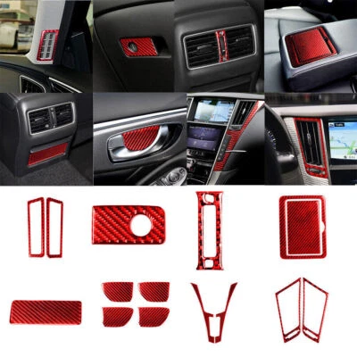 Kit completo cubierta interior fibra de carbono rojo 15* para Infiniti Q50 Q60 2014-2019 Foto 1 de 4