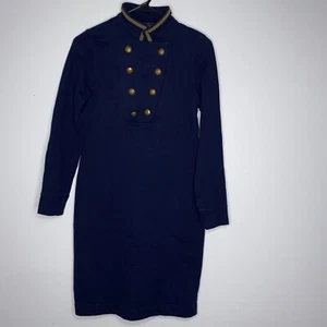 LRL Ralph Lauren Jeans Co Midi Dress Blue S Gold Crest Buttons Military Wiggle - Picture 1 of 4