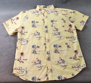 St Johns Bay Button Down Shirt Mens 2XL Slim Fit Hawaiian Artsy Hula Palm Trees - Picture 1 of 9