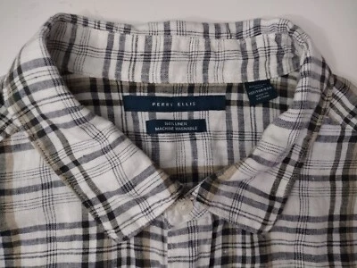 Perry Ellis Linen Polo Shirt Button Up Short Sleeve Men's XLT Multicolor Plaid - Image 1 of 4