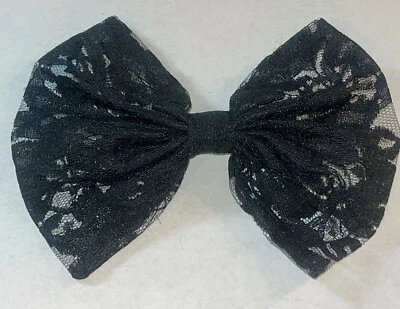 复古黑色花边头发蝴蝶结丝带发夹配件 Goth Wednesday Adams 麦当娜 — 第 1/4 张图片