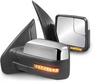 Espejos retrovisores de remolque con luz de charco cromados térmicos eléctricos para Ford F150 04-14 - Imagen 1 de 12