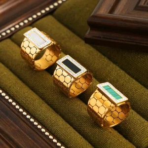 Luxury Black Acrylic Turquoise Square Crystal Stainless Steel Stylish Ring - Picture 1 of 16