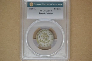 1739-A Sou Marque. Paris Mint. Vlack-17. First Semester. PCGS AU-58 - Picture 1 of 5