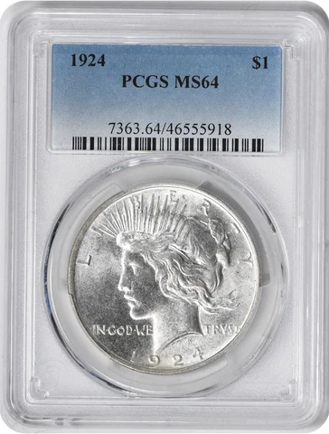 1924 Peace Silver Dollar MS64 PCGS Cover