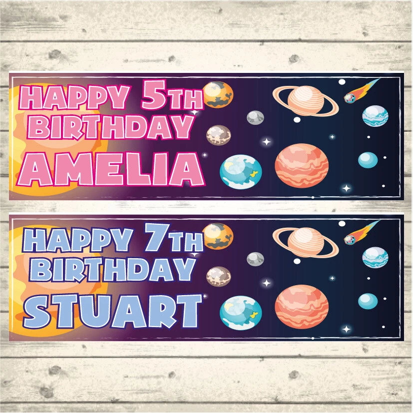 2 BANNERS PERSONALIZADOS DE FIESTA DE CUMPLEAÑOS PLANETAS ESPACIALES - CUALQUIER NOMBRE - CUALQUIER EDAD Foto 1 de 1