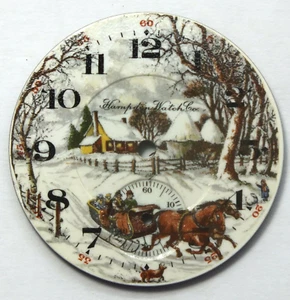 Hampden 12 Size Winter Horse Drawn Sleigh Pocket Watch Porcelain Dial LW309 - Picture 1 of 4
