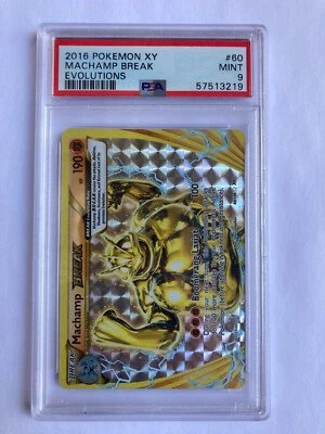 2016 Pokemon Base Set XY Evolutions Machamp Break Holo Foil Card PSA 9 Mint - Image 1 of 3