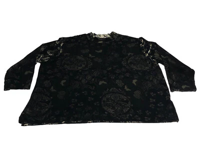 Vintage BonWorth Top Womens XL Black Velvet Gold Metallic Butterfly Floral 90s - Image 1 of 4