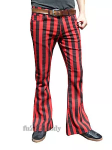FLARES Red Black Striped Stripe mens bell bottoms hippie vtg indie trousers 60's - Picture 1 of 4