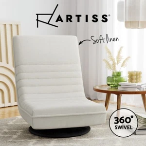 Artiss Floor Lounge Sofa Chaise Recliner Futon Folding Chair Linen Swivel White - Picture 1 of 8