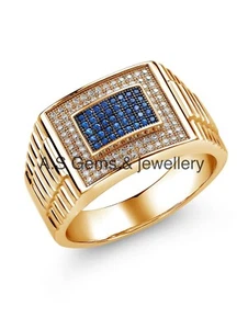 Gorgeous 18K Yellow Gold Plated Silver Ring with Moissanite & Blue Sapphire - Picture 1 of 2