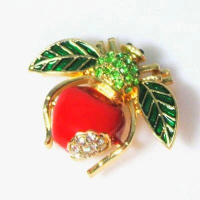 Broche prendedor Joan Rivers manzana abeja pavé cristal pedrería verde rojo esmalte de colección Foto 1 de 4