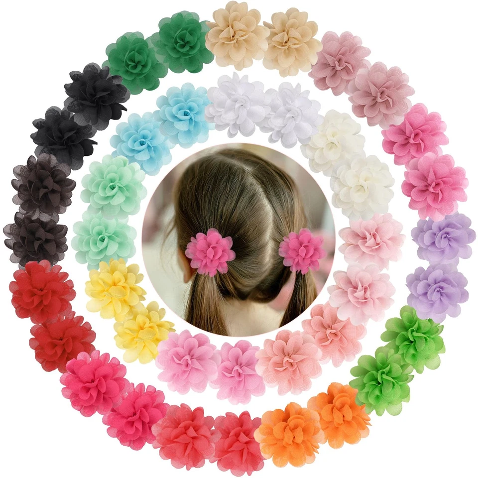 20pcs 2" Chiffon Flower Hair Bows Fully Lined Flower Tiny Hair Clips Fine Hair G - Image 1 of 4