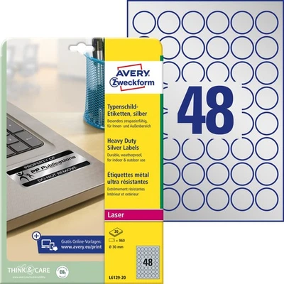 AVERY Zweckform L6129-20 Name Plate Foil Labels (960 Stickers, Diameter 80 mm on - Image 1 of 4