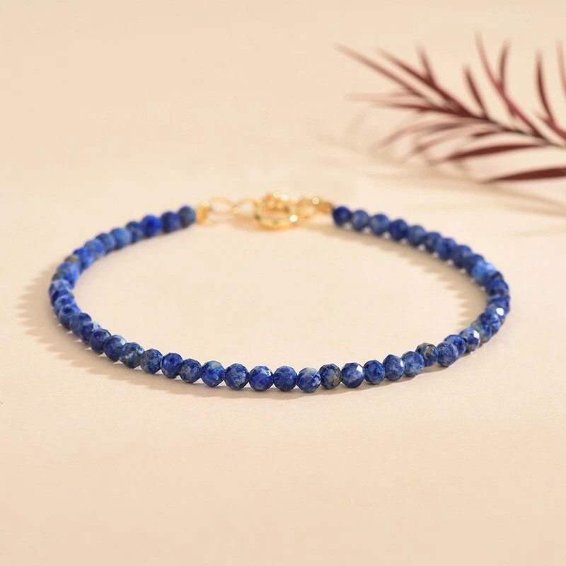 Natural Lapis Lazuli Stone Dainty Bracelet Blue Gemstone Bracelet Minimalist - Image 1 of 4