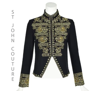 St. John Couture schwarze Strickjacke im Militärstil mit Messingverzierungen Gr.4 neu mit Etikett - Bild 1 von 9