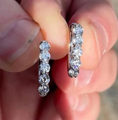 4.00 Ct Round-Cut G/VS1 Lab Grown Diamond Hoop Huggie Earring 14k White Gold - Image 1 of 3