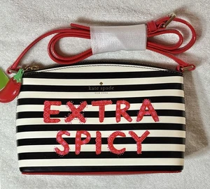 Kate Spade Extra Spicy Crossbody Black White Striped Red Chili Purse NWT - Picture 1 of 7