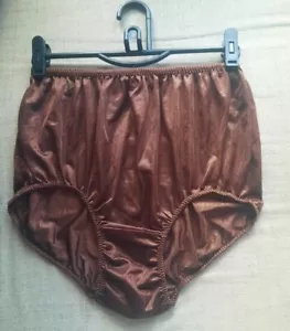 Panty Brown Vintage Underwear Woman Full Briefs Nylon Sissy 3L Waist 32"- 40" - Picture 1 of 7