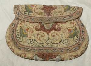 Antique 1800's handmade Victorian needlepoint micro bead Purse clutch hand bag - Picture 1 of 13