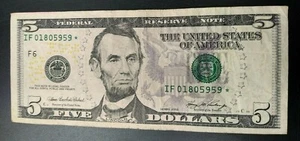 2006 $5 FRN Federal Reserve Star Note Repeat 5959 Serial # Circulated - Picture 1 of 2