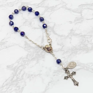 St. Michael Erzengel Auto Rosenkranz blau facettiert Glasperlen Ein 1 Jahrzehnt Auto - Bild 1 von 8