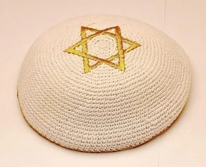 50 x Bordado Blanco y Dorado Magen David Kippahs Hecho a Mano desde Jerusalén - Imagen 1 de 1