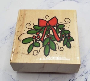 Holly Berries Mistletoe Christmas Sugarloaf Holiday Wood Mounted Rubber Stamp - Picture 1 of 7